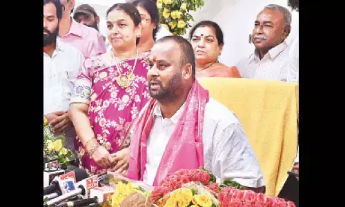 Minister for Transport, Youth & Sports  Mandipalli Ram Prasad Reddy  speaking to the media after assuming charge at the Secretariat at Velagapudi on Sunday Photo: Ch Venkata Mastan