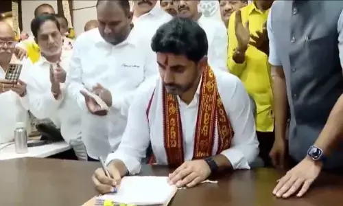 Nara Lokesh Assumes Charge of IT, Education Minister, signs on mega DSC file