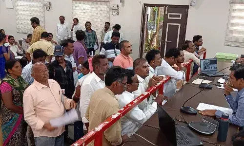 Prakasam Collector A S Dinesh Kumar receiving petitions from people in Ongole  on Monday