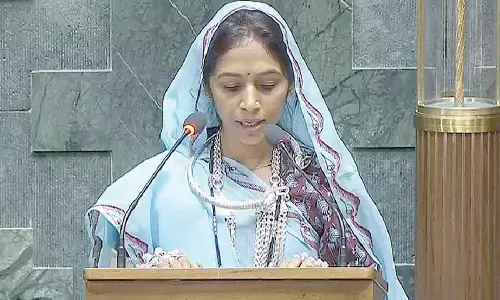BJP MP Anita Nagarsingh Chouhan takes oath as a member of the House in New Delhi on Monday