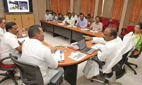 TTD EO J Syamala Rao holding a meeting with officials at Tirumala on Tuesday