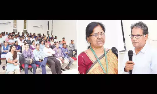 Premlal and Nagamani addressing the participants of ‘Nidhi Aapke Nikat 2.0’ programme in Sri City on Thursday