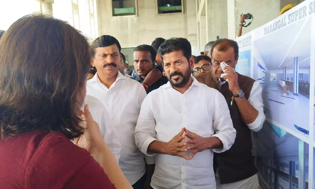 CM Revanth Reddy inspects textile Park and Hospital Construction in Warangal