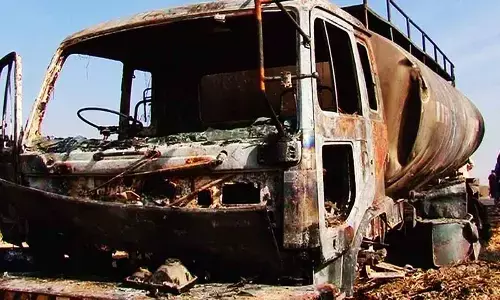 12 Injured in Bus-Oil Tanker Collision in Bhadradri Kothagudem District