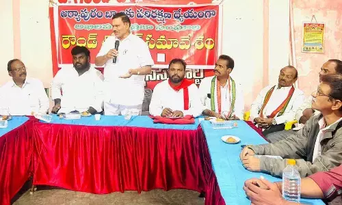 Former MLA Routhu Suryaprakasa Rao speaking at a roundtable on Sunday
