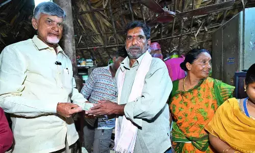CM Chandrababu Naidu distributes pensions at Penumaka village