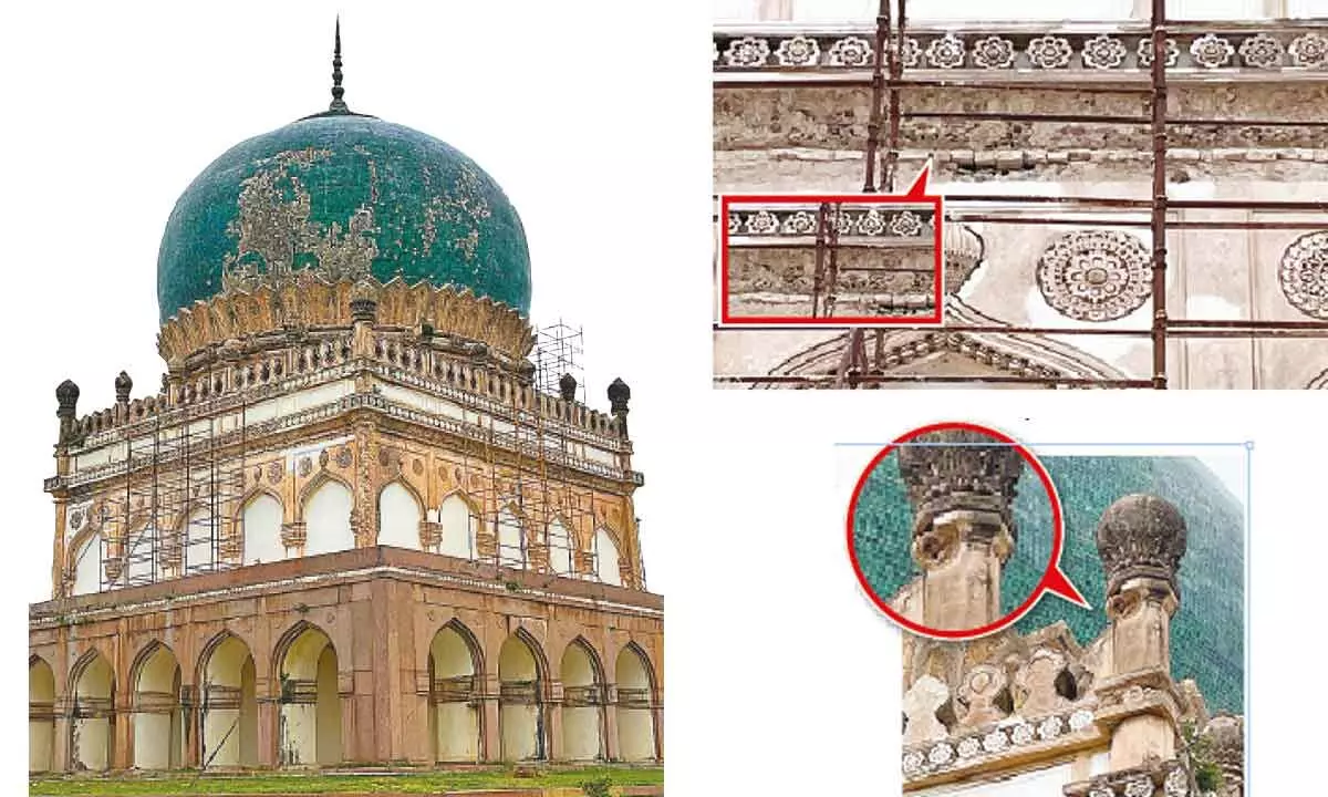 Hyderabad: City heritage buffs see red over green tiles on Qutb Shahi Tombs