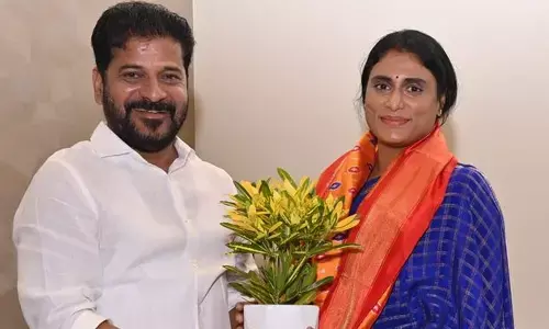 APCC chief Y S Sharmila calls on Telangana Chief Minister A Revanth Reddy in Hyderabad on Tuesday to invite him for the birth anniversary celebrations of Dr Y S Rajasekhar Reddy on July 8