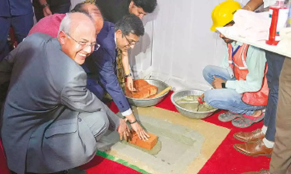 Chief Justice of India D Y  Chandrachud during the foundation stone laying ceremony for the construction of Court buildings at Karkardooma at Karkardooma Court Complex in New Delhi on Tuesday