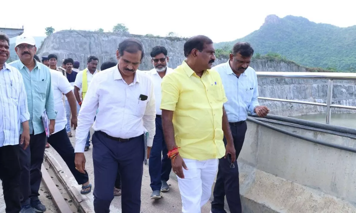 Water Resources Minister Dr Nimmala Ramanaidu visiting Polavaram project site on Tuesday