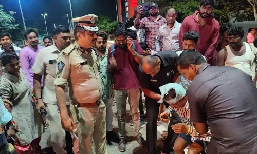 City Police Commissioner Shanka Brata Bagchi helped shifting the road accident victim to the hospital in his convoy vehicle in Visakhapatnam on Tuesday