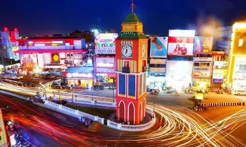 The attractive clock tower getting readied at Jagadamba centre in Visakhapatnam. Photo: Balivada Gopi Krishna
