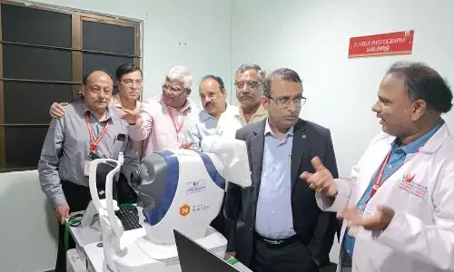 Representatives of LIC of India donating advanced retina  equipment to eye hospital in Visakhapatnam on Thursday