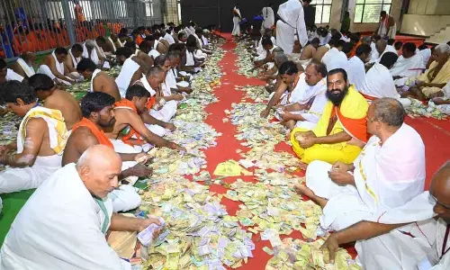 Hundi counting going on at Bhramaramba Mallikarjuna Swamy temple in Srisailam on Thursday