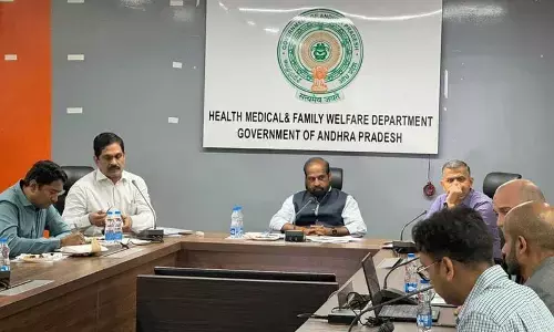 Minister Y Satya Kumar Yadav addressing a meeting with the Abu Dhabi representatives at Mangalagiri on Thursday