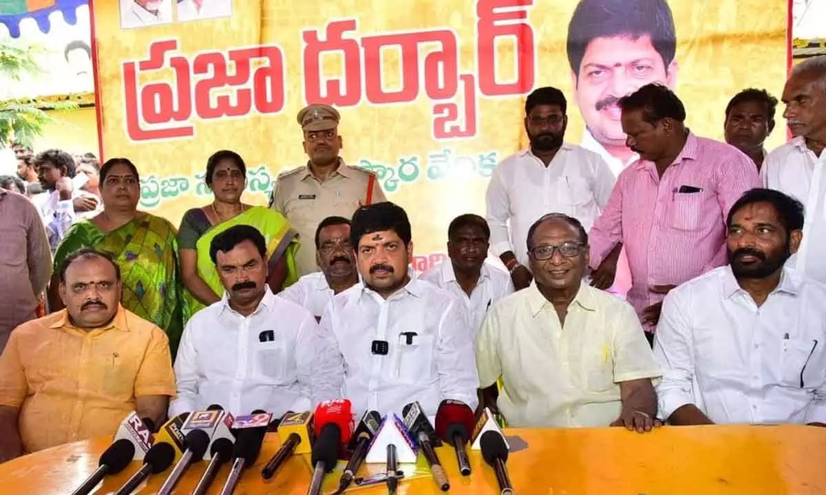 Minister for Excise, Mines and Geology Kollu Ravindra addressing the media in Machilipatnam in Krishna district on Sunday