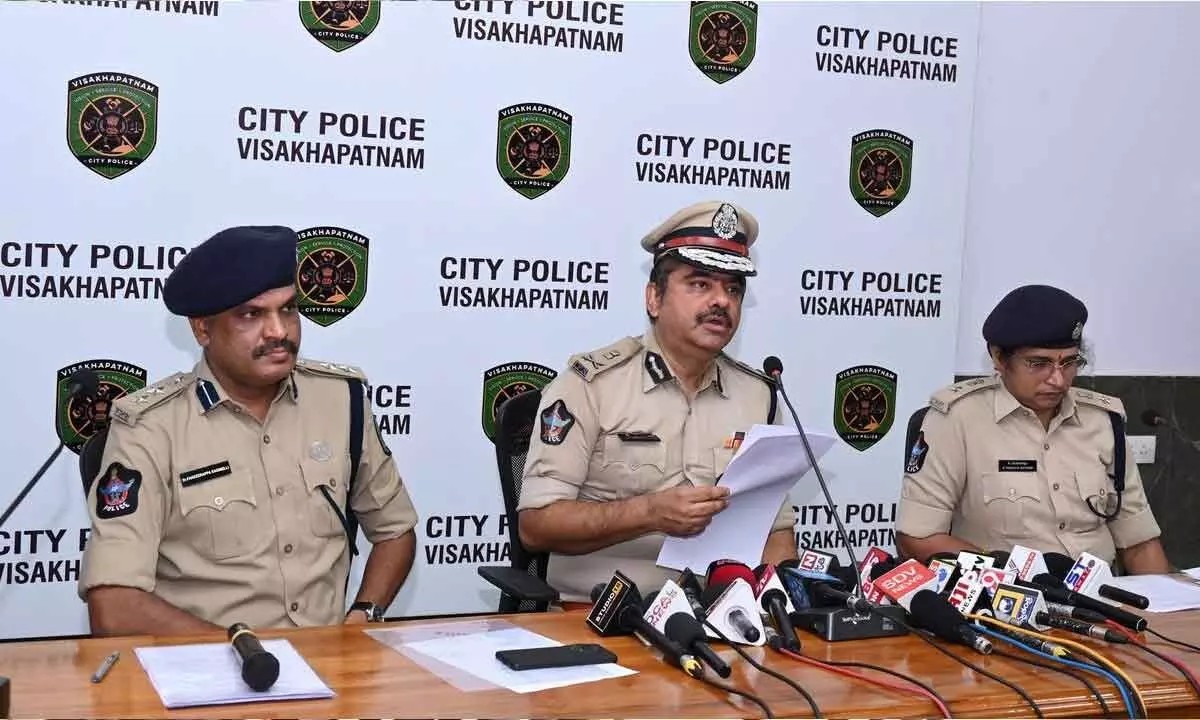 City police commissioner Shanka Brata Bagchi briefing the media in Visakhapatnam on Sunday