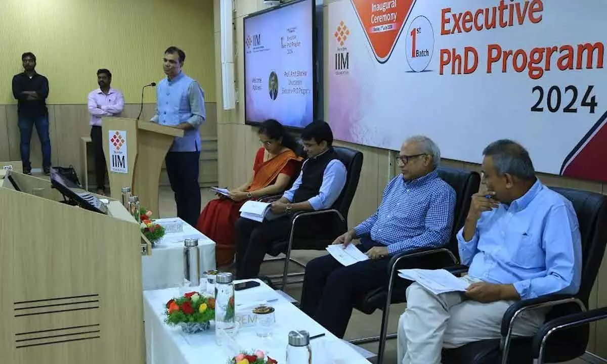 Professors addressing the first batch of the executive PhD programme at Indian Institute of Management -Visakhapatnam at Gambhiram campus on Sunday