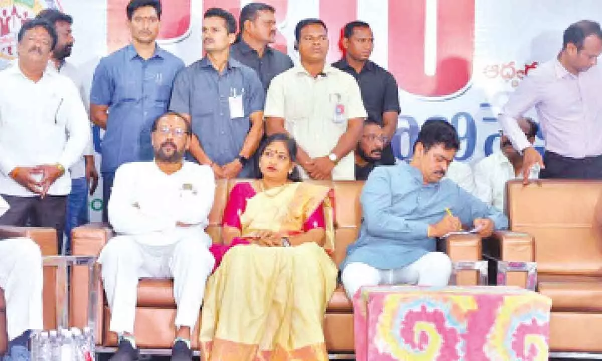 Home minister Vangalapudi Anitha at ‘Pratibhaku Pattabhishekam’ programme held in Anakapalli on Sunday