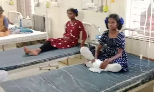 KGBV students being treated at community health centre at Kotabommali