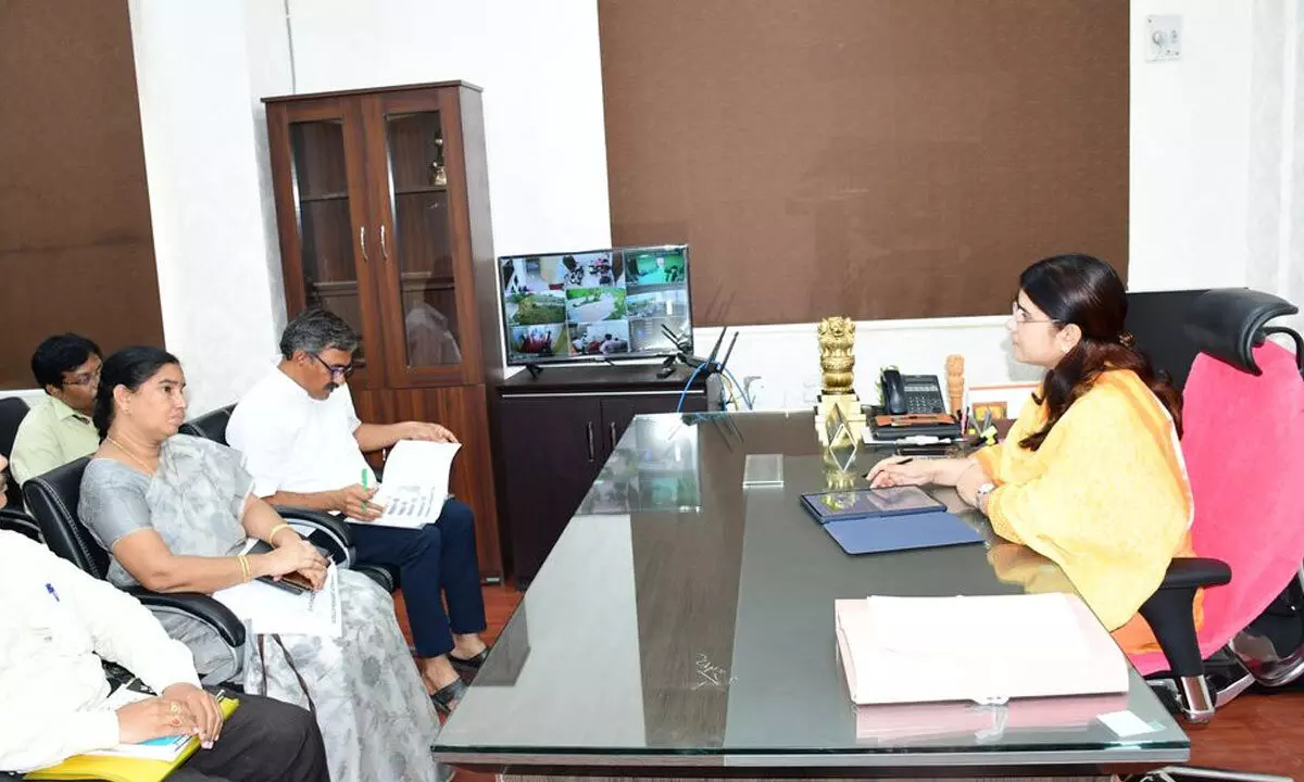 District Collector G Raja Kumari holding a review meeting on education system in Nandyal on Tuesday