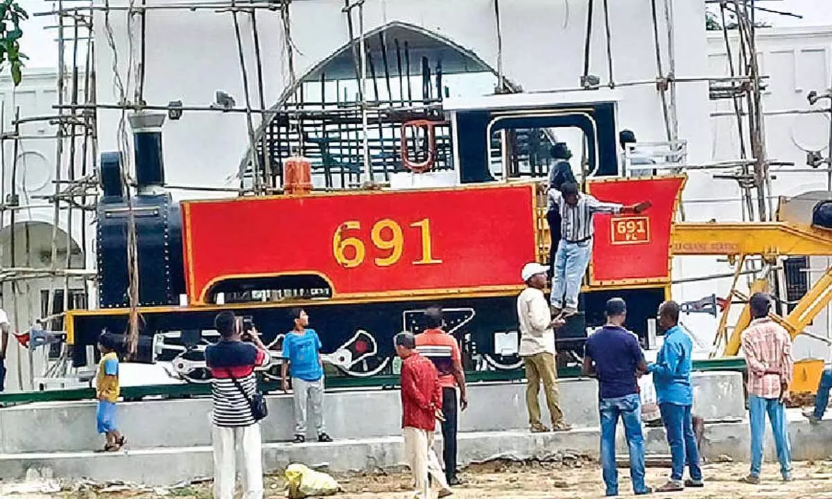 Replica of vintage PLR loco engine installed at Paralakhemundi station