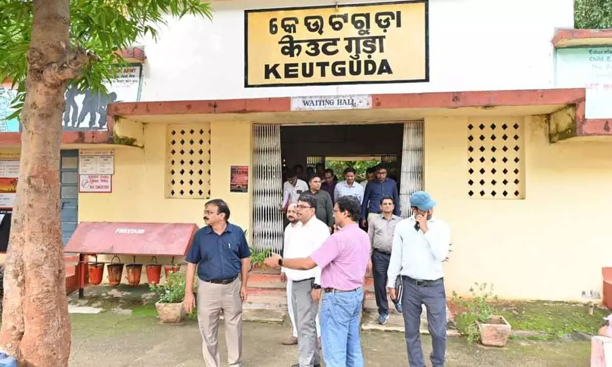 Divisional railway manager Saurabh Prasad reviewing the works at Keutguda station