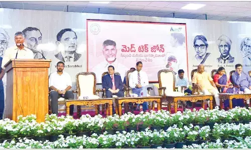 Chief Minister N Chandrababu Naidu speaking at the MedTech Zone in Visakhapatnam on Thursday