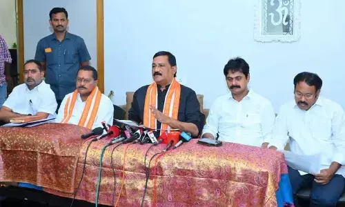 Bheemunipatnam MLA Ganta Srinivasa Rao speaking at a media conference in Visakhapatnam  on Sunday