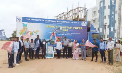 MSME start-ups bus yatra being received at Raptadu in Anantapur district