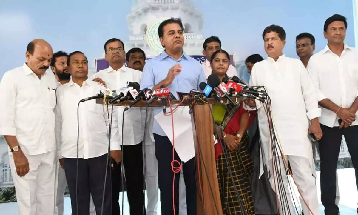 BRS led delegation led by KTR meets Speaker against defected  MLAs