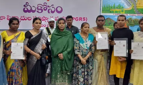 Collector AS Thameem Ansariya with transgender persons who received certificates of identity at ‘Mee Kosam’ programme at Collectorate in Ongole on Monday