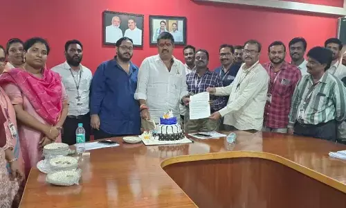 Avanthi Group chairman M Srinivasa Rao along with others celebrate as autonomous status was given to Avanthi engineering colleges.
