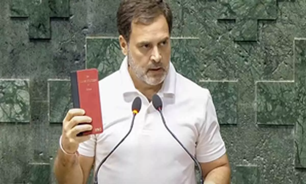 Preface of Constitution copy that Rahul flashes faults Nehrus policy, Emergency