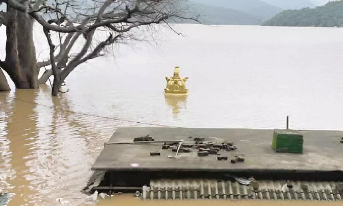 Gandi Pochamma temple submerged on Sunday