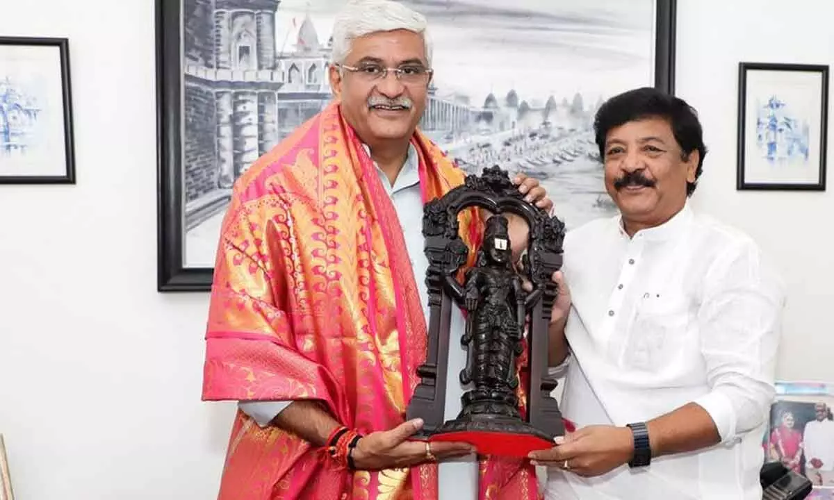 AP Tourism, Culture, and Cinematography Minister Kandula Durgesh meeting Union Tourism Minister Gajendra Singh Shekhawat in New Delhi on Sunday