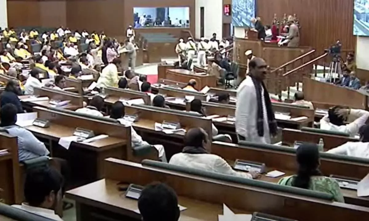 YSRCP MLAs arrived assembly with black scarves, to demand for discussion on law and order