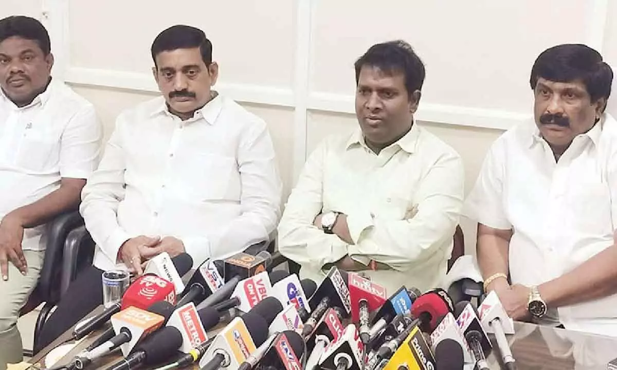 GVMC Deputy Mayors addressing the media in Visakhapatnam on Monday