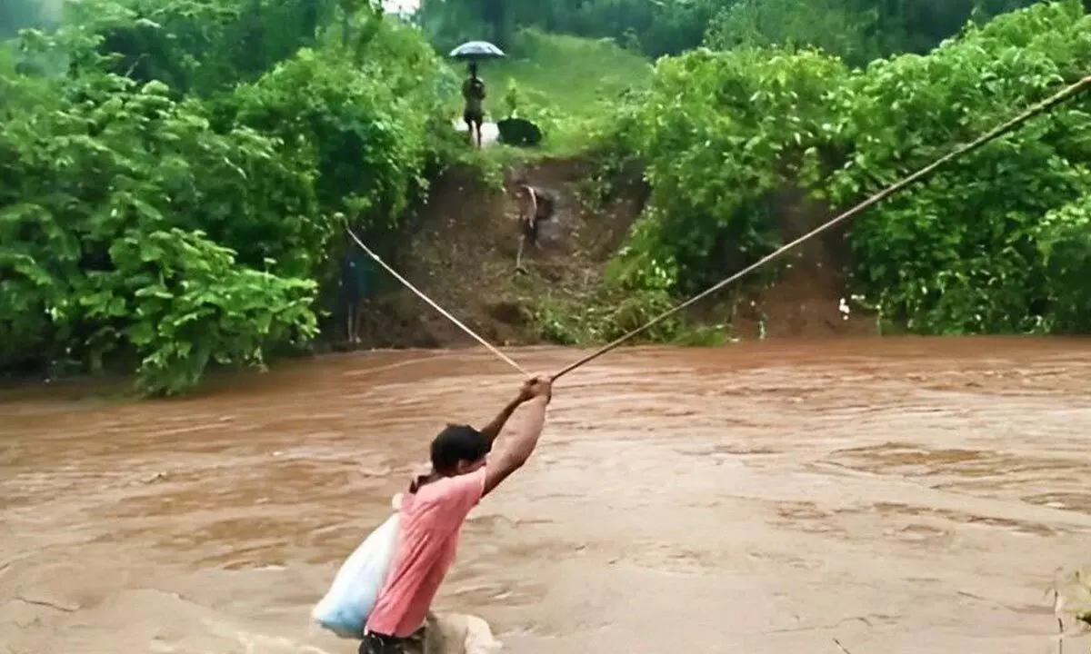 Villagers suffer as stream at Palakajeedi overflows