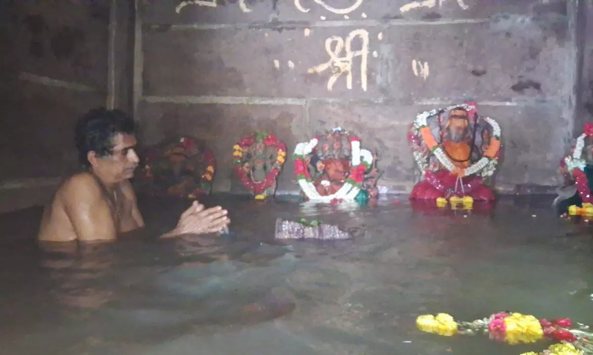 Saptanadulu Sangamam Temple Submerged in River Waters