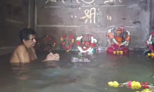 Saptanadulu Sangamam Temple Submerged in River Waters