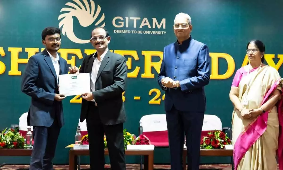 Achievers at GITAM being honoured at the campus on Thursday