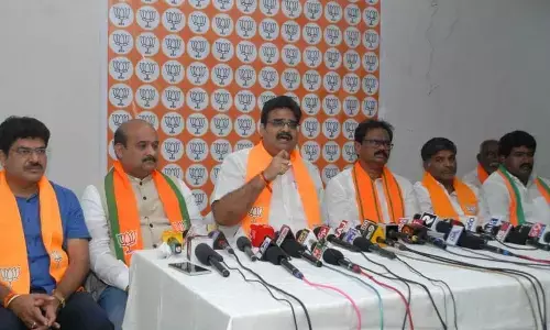 BJP AP chief spokesperson Lanka Dinakar speaking at a press conference in Ongole on Thursday  							Photo: Ajay Babu Gera)