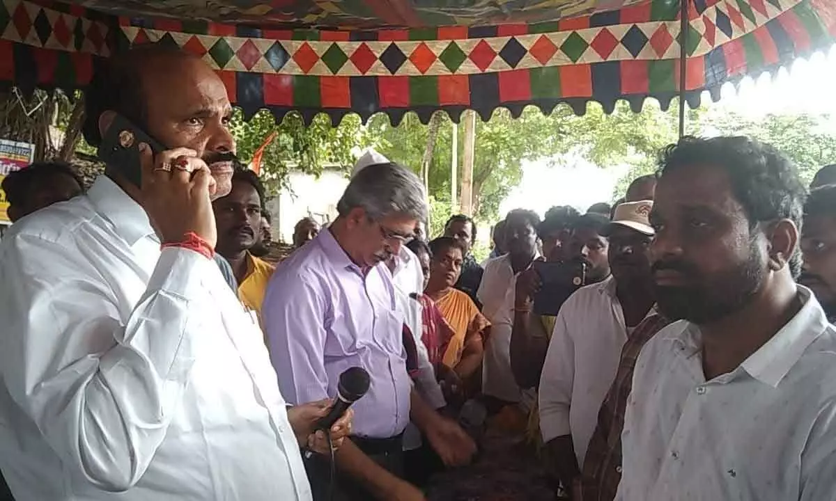 Minister Kolusu Parthasarathy holding a Praja Darbar at Mankollu village on Sunday