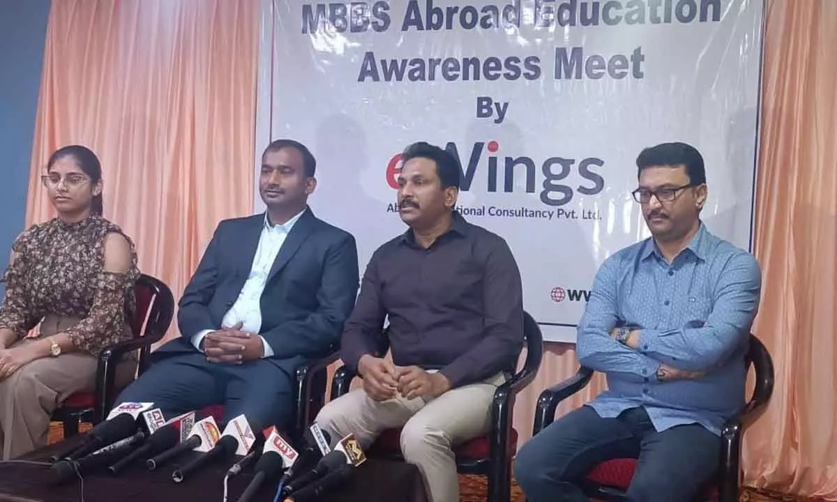 Students and parents being explained the possibilities of getting medical admissions in foreign universities at a session held in Visakhapatnam on Sunday