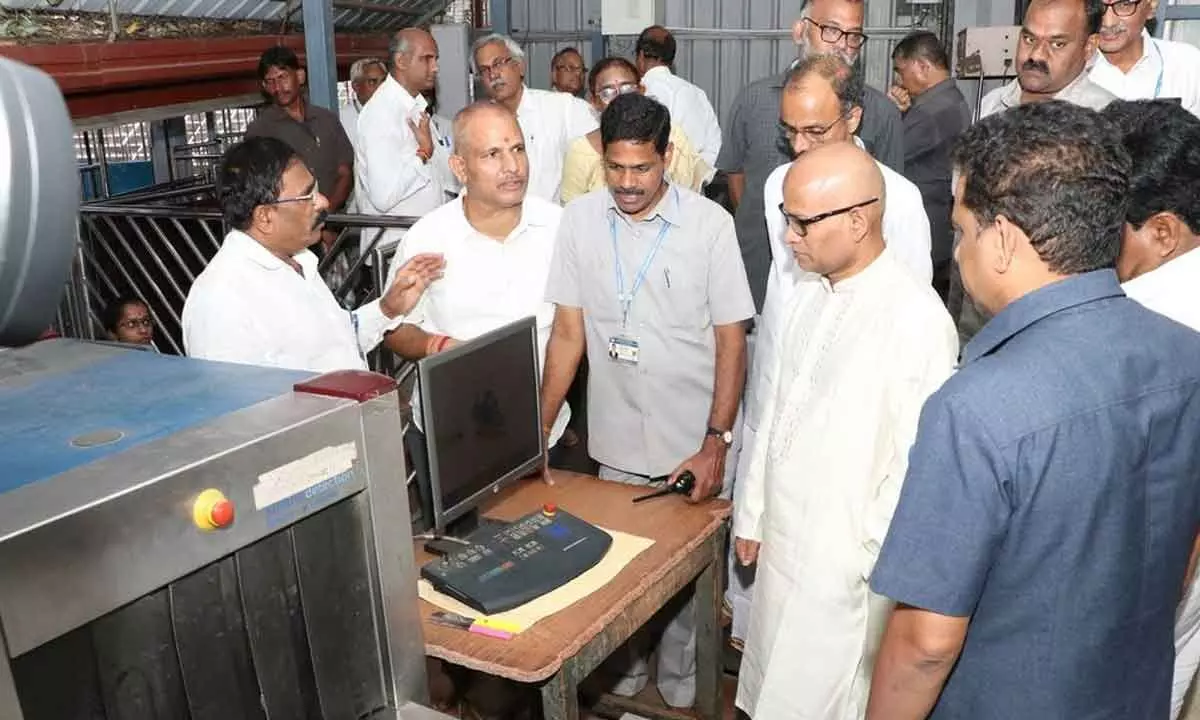 TTD Additional EO Ch Venkaiah Chowdhary inspecting SSD token verification line in Tirumala on Sunday