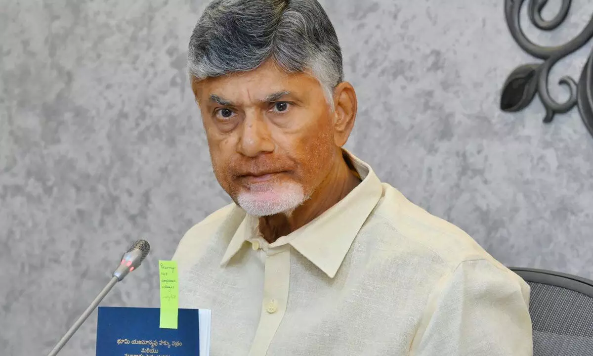 Chief Minister N Chandrababu Naidu at a review meeting on Revenue in the Secretariat on Monday