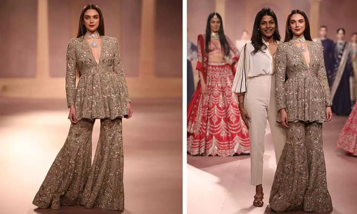 Aditi Rao Hydari Shines as Showstopper for Jayanti Reddy at India Couture Week 2024