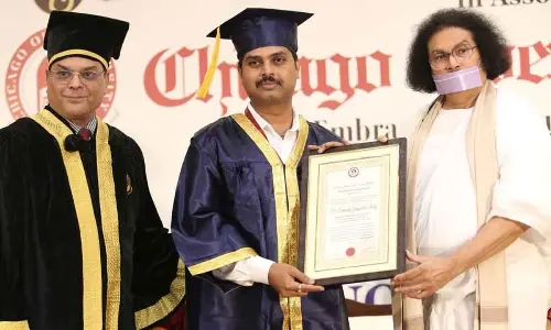 Social entrepreneur and founder of BlueDrop Enviro, Dontireddy Gangadhara Reddy, being awarded an honorary doctorate from Chicago Open University during a convocation ceremony held at the India International Centre in New Delhi recently.