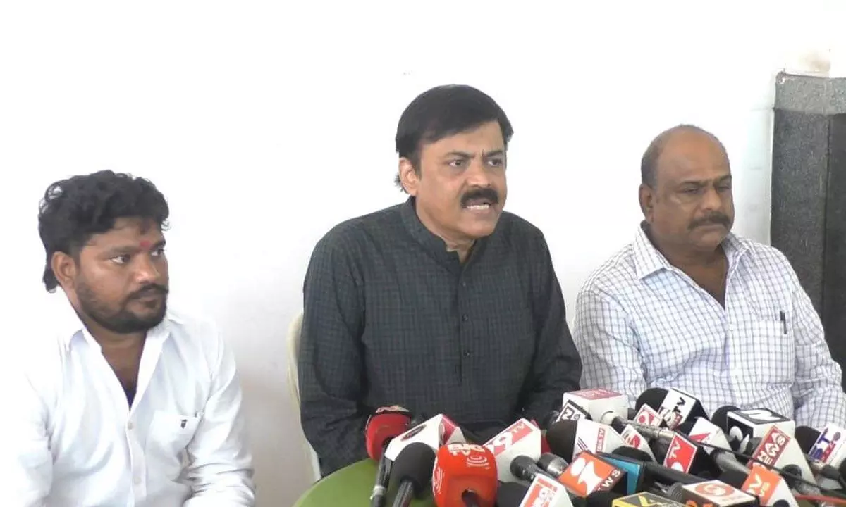 Former Rajya Sabha member GVL Narasimha Rao speaking to the media in Visakhapatnam on Tuesday